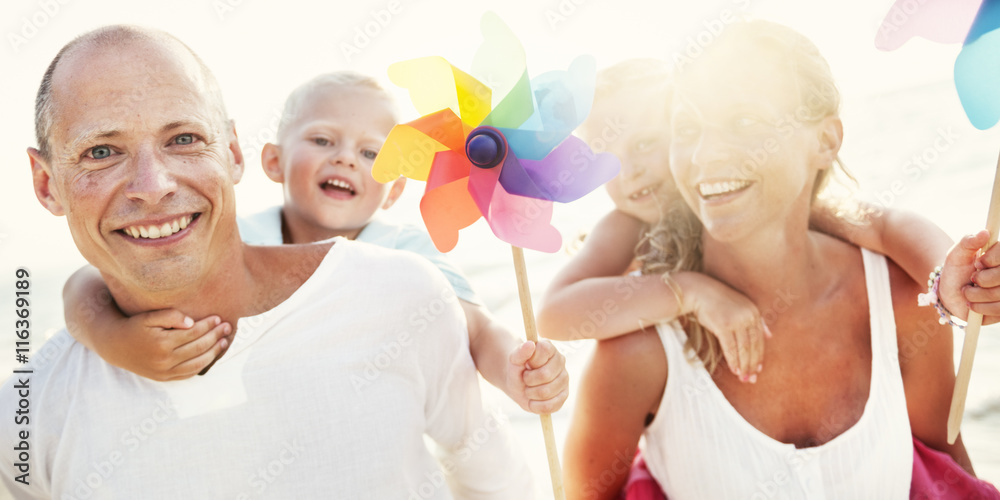 Family Happiness Beach Tropical Paradise Fun Concept