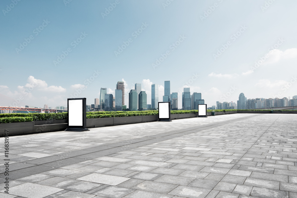 cityscape and skyline of chongqing from empty floor