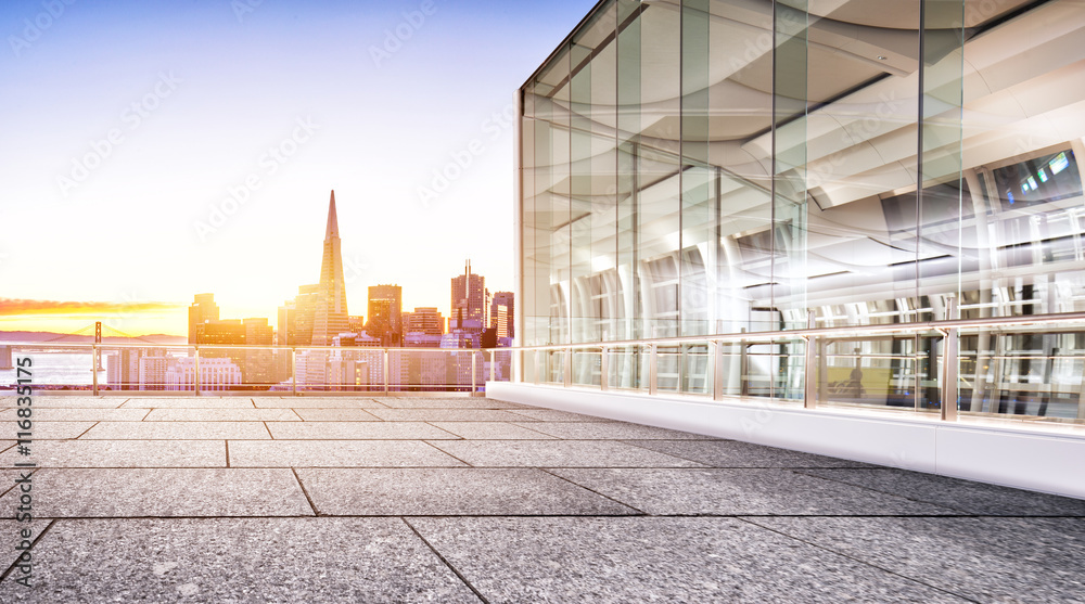 modern business building with glass wall from empty floor