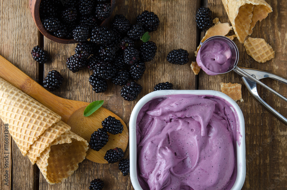 BlackBerry ice cream. Top view.