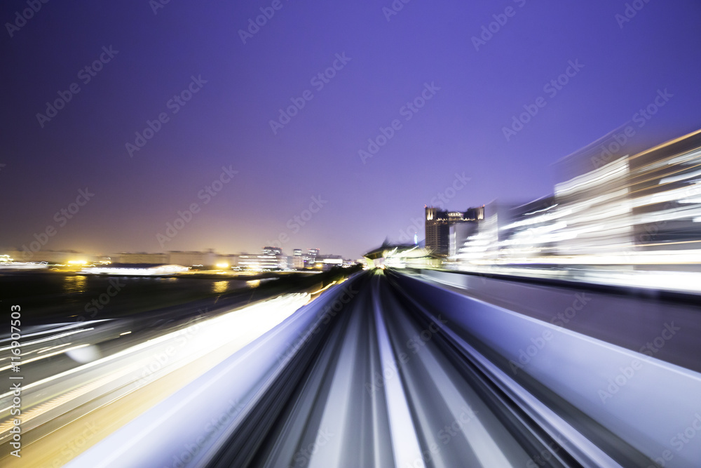 busy traffic on highway in tokyo at night