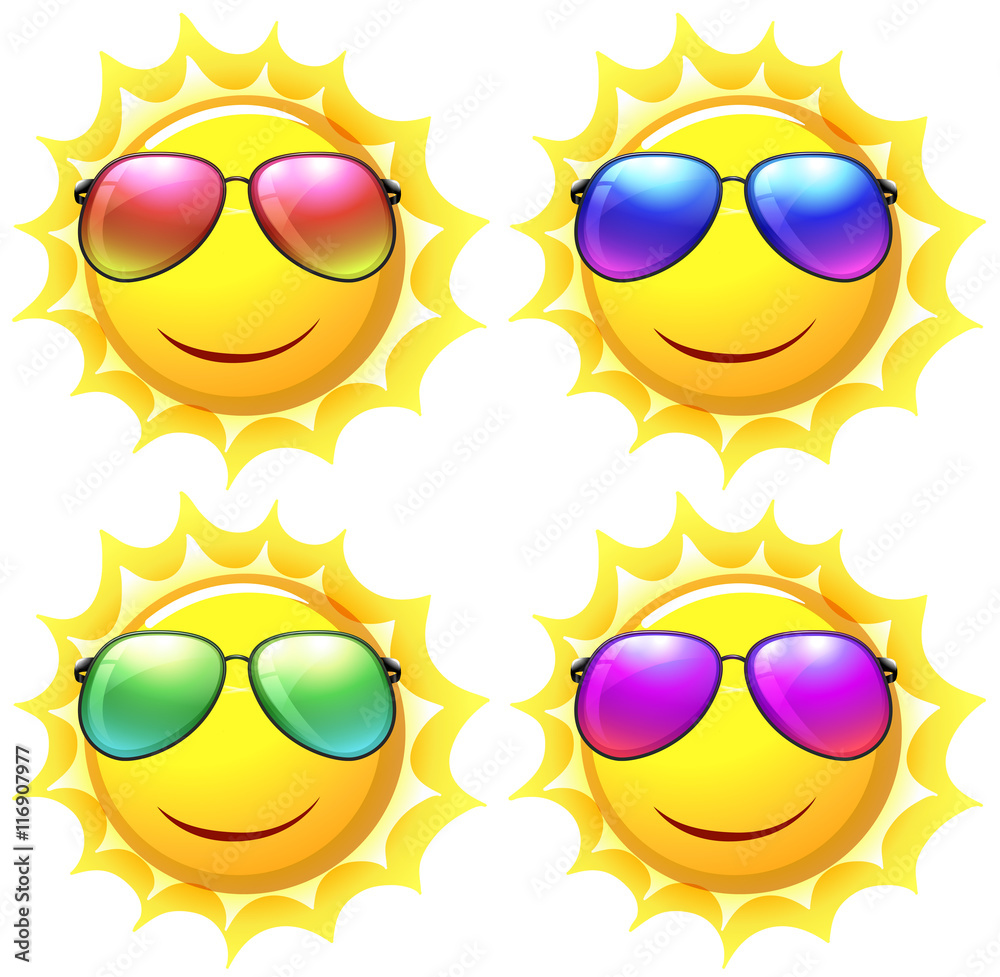 Sun wearing different colors of sunglasses