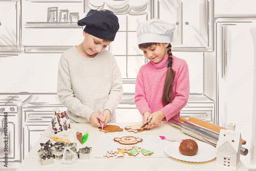 Children making christmas cookies