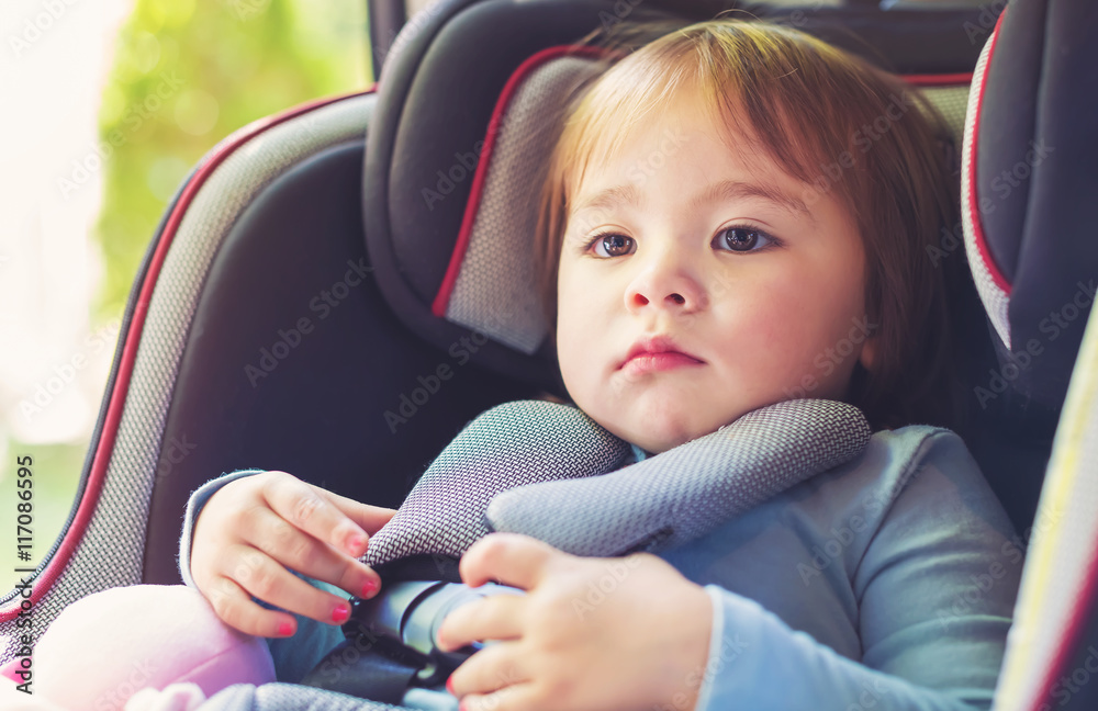 Toddler girl in her car seat