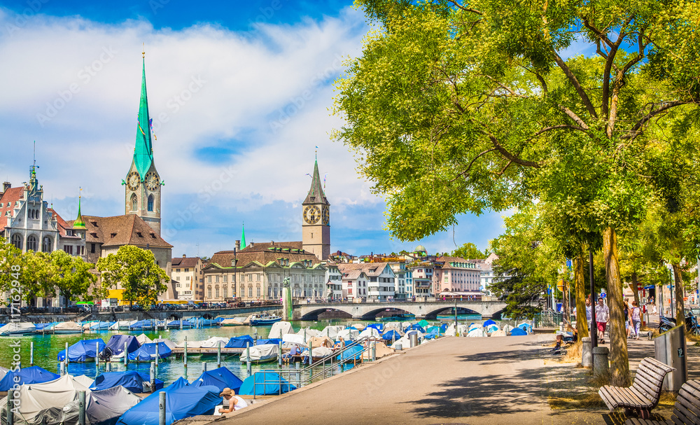 Zürich city center with river Limmat, Switzerland