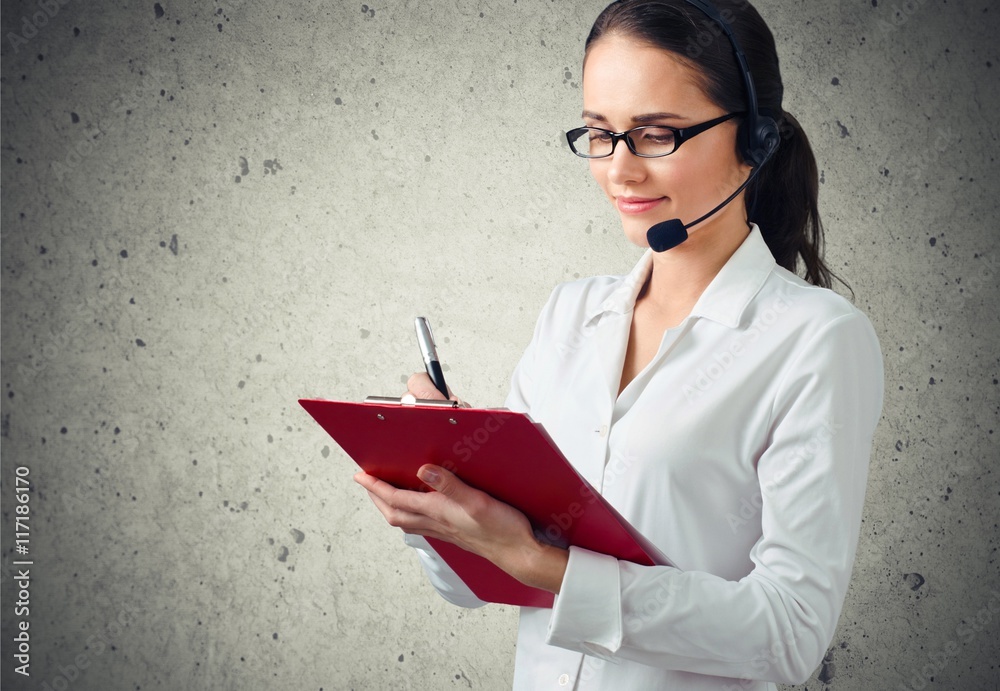 Business woman with clipboard.