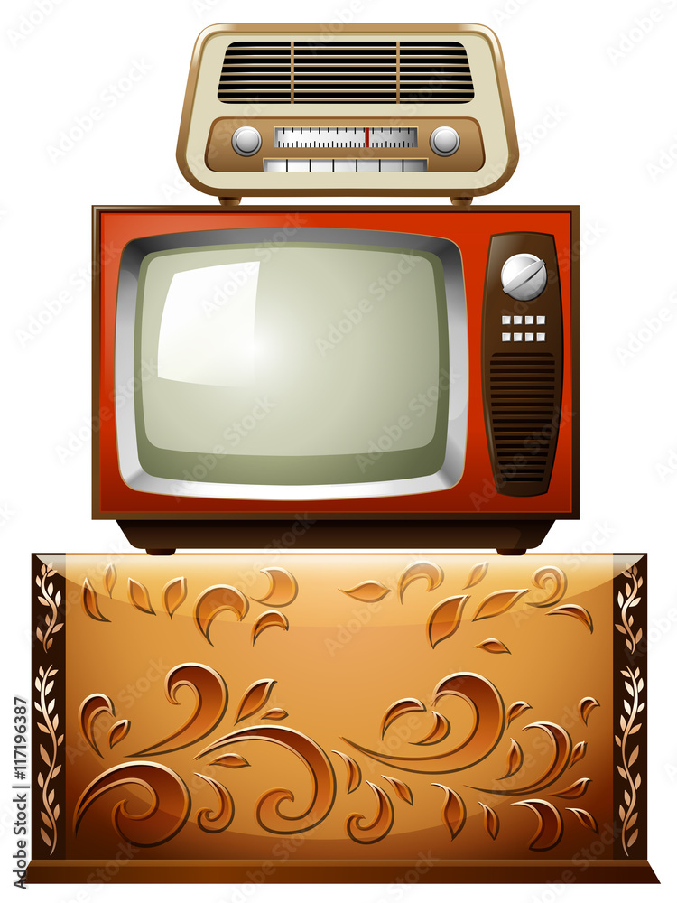 Television and radio on shelf