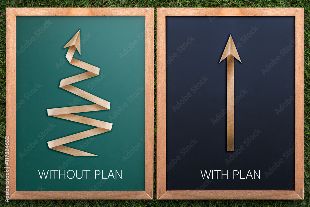 business concept with solution plan by paper cut tape flat paper style on chalkboard