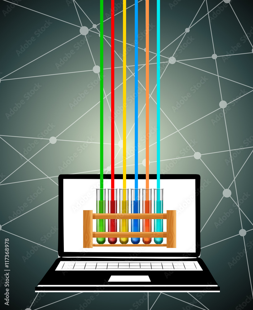 Science test tubes on computer screen