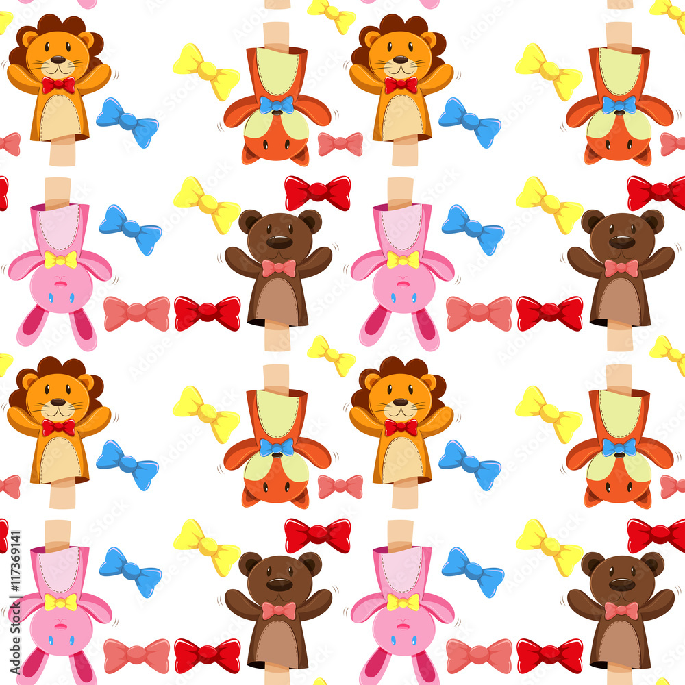 Seamless background with puppets and bows