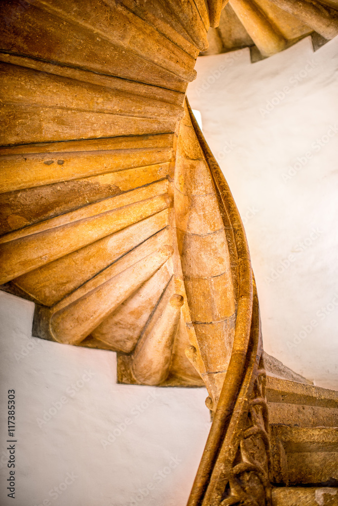 Double spiral gothic staircase inside the Burg in Graz city.