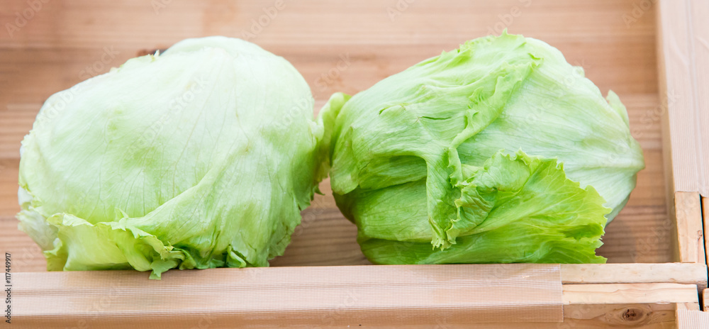 lettuce in a wooden box