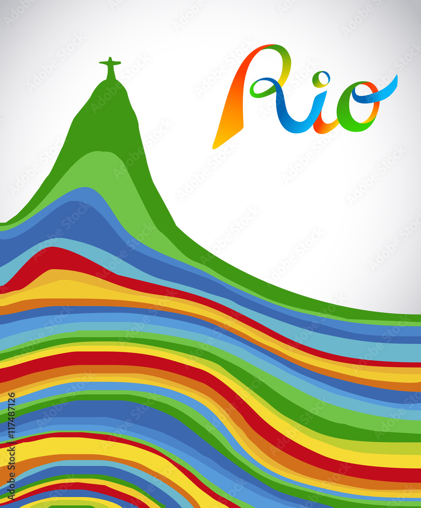 Rio Brazil color text and landmark for sport games