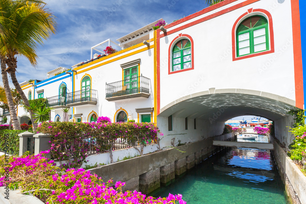 Architecture of Puerto de Mogan, a small fishing port on Gran Canaria, Spain.