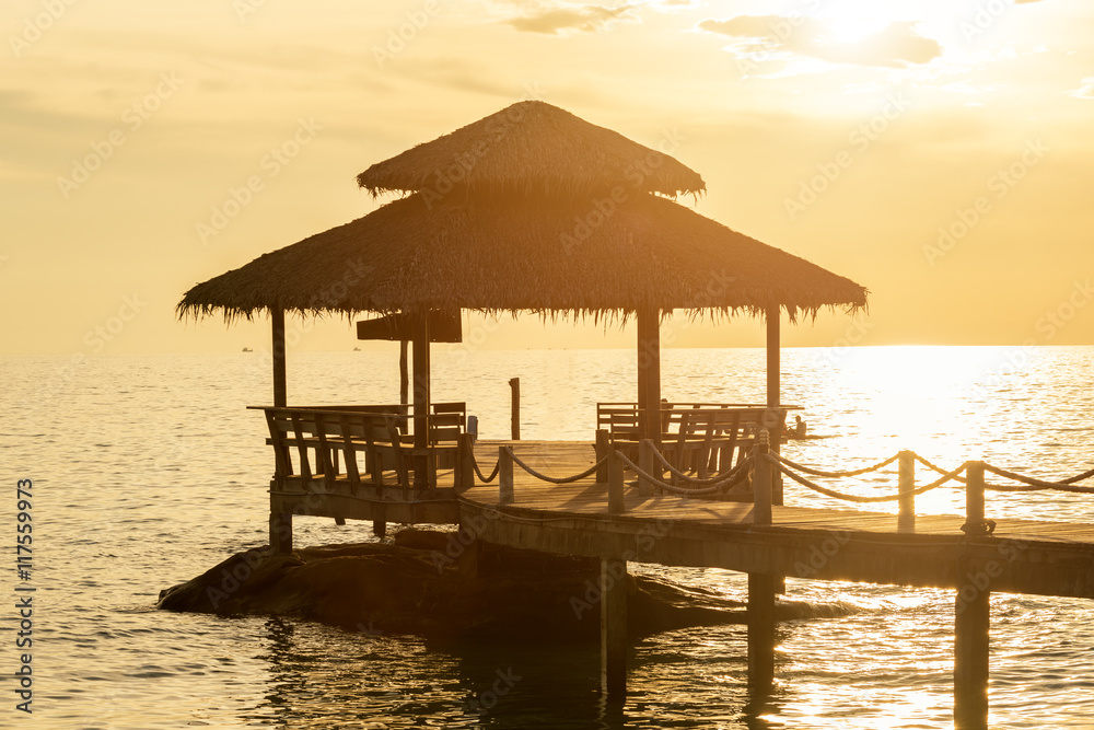 Wooden pier between sunset in Phuket,Thailand.