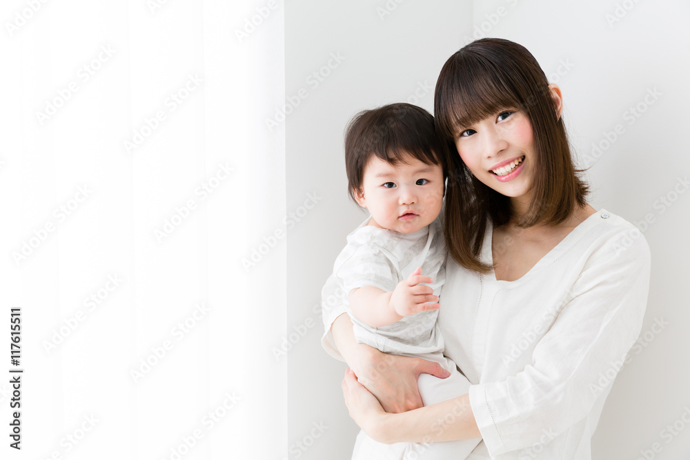 portrait of asian mother and baby