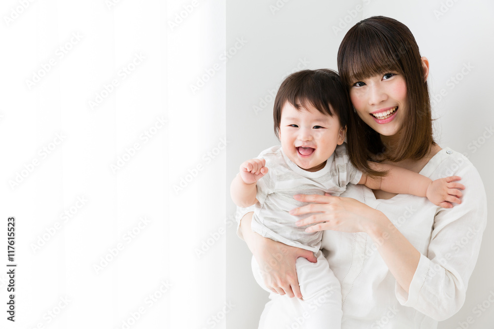 portrait of asian mother and baby