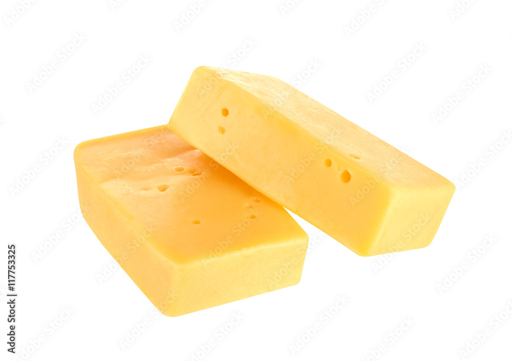 Piece of cheese isolated on white background