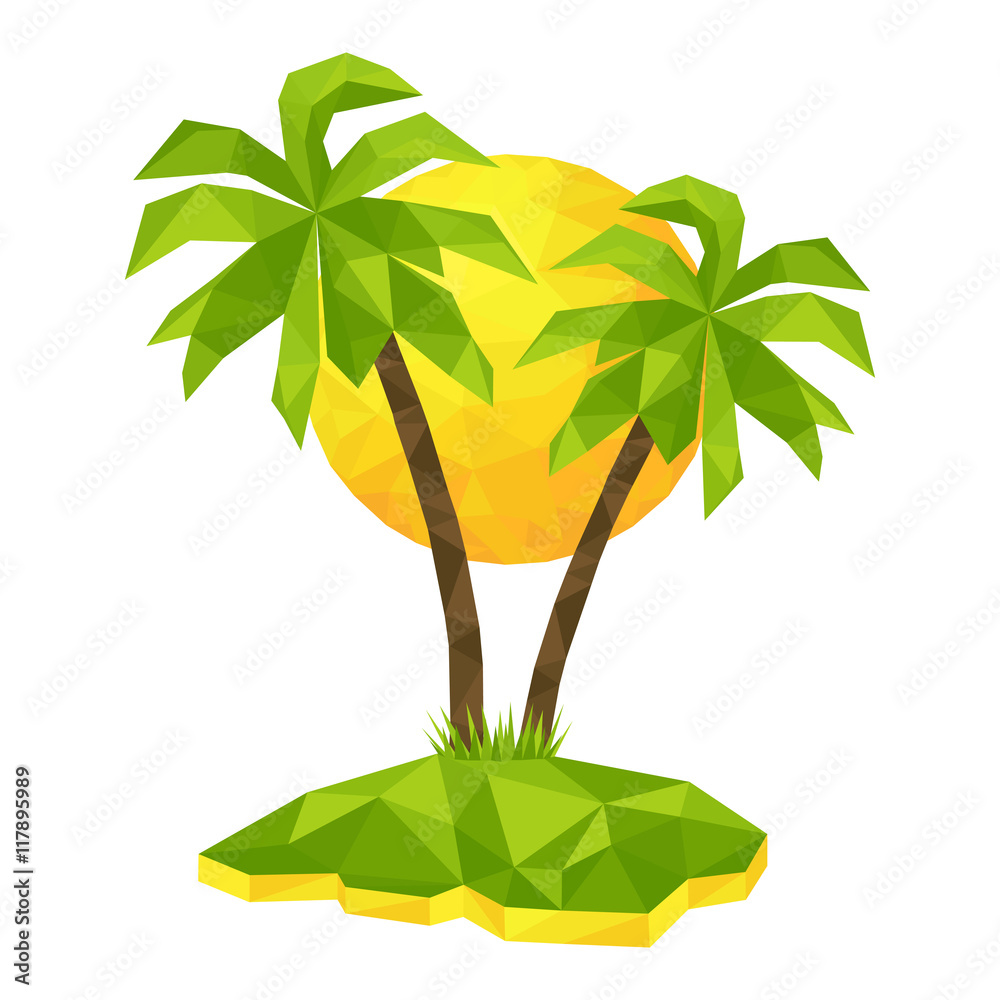  Island with palm trees and sun