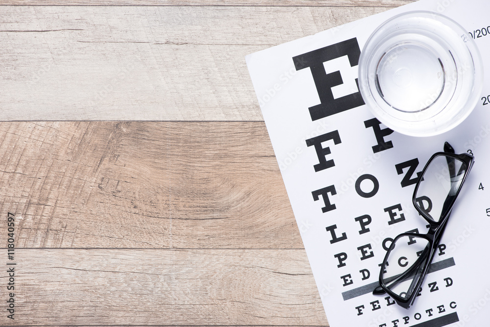 Healthy eyes. Eye chart and medicine