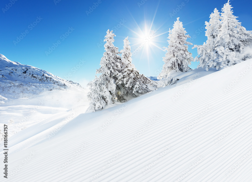 Beautiful winter landscape with ideal piste