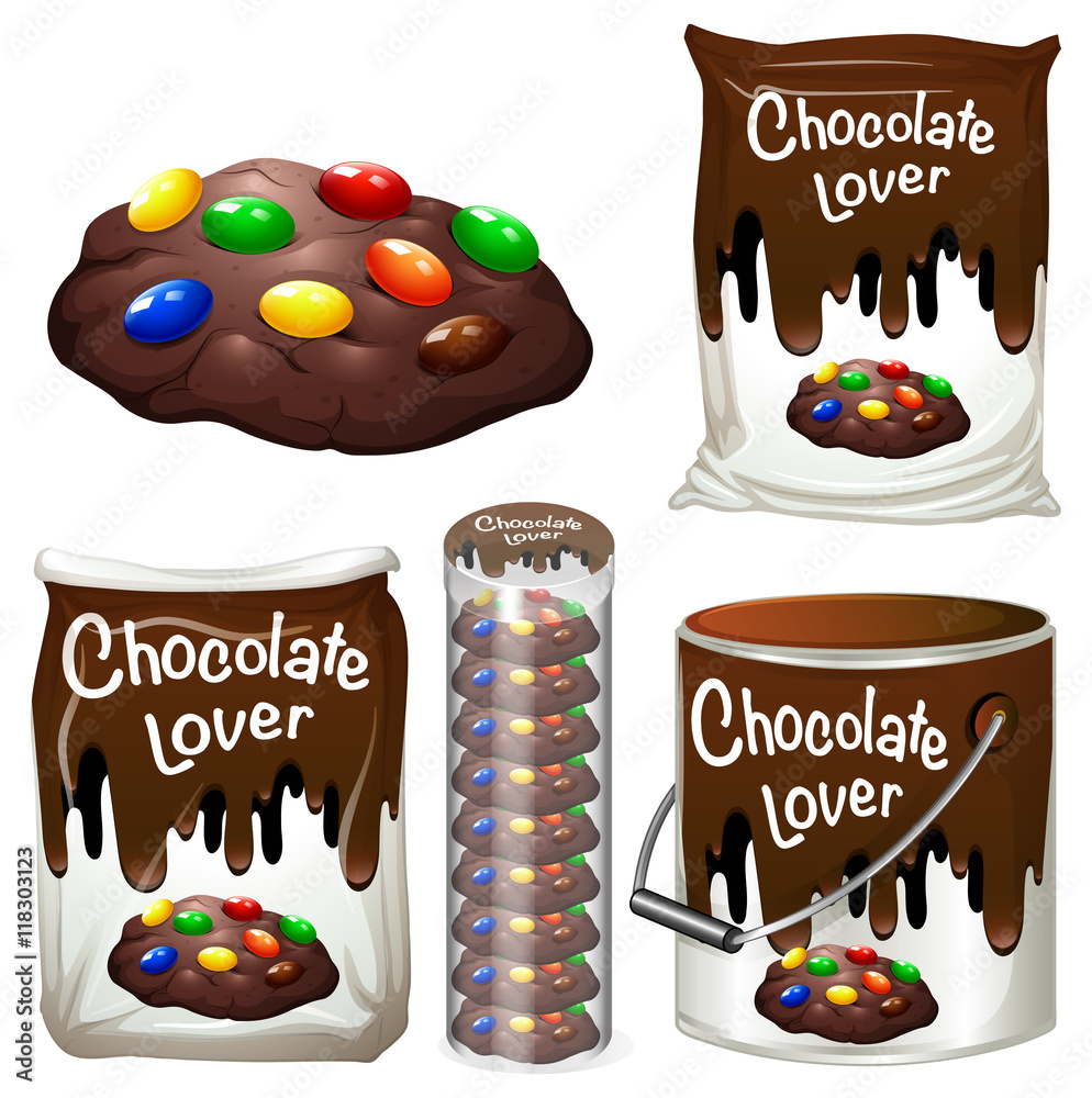 Chocolate cookies in many packaging