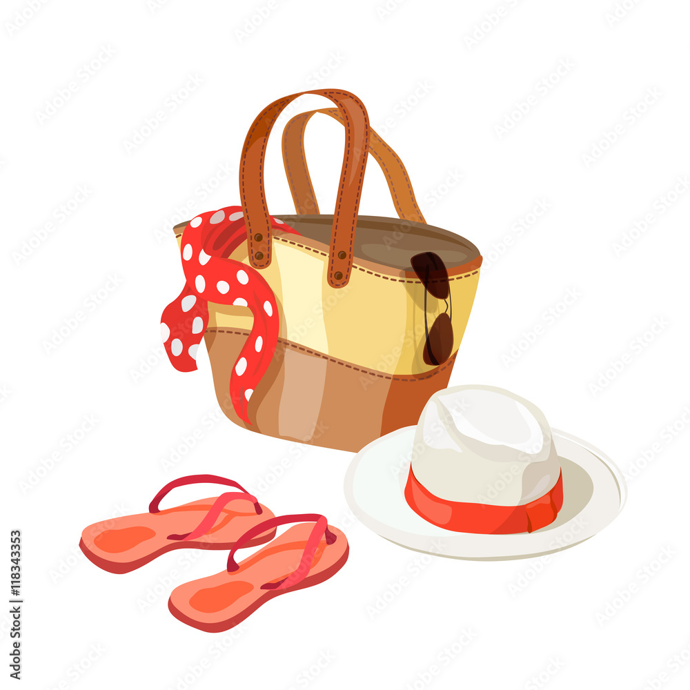 Womens beach accessories isolated