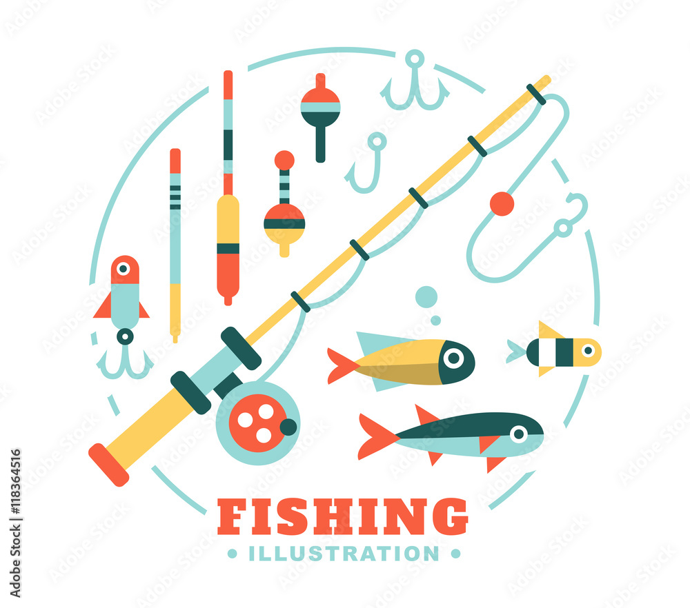 set of illustrations on the theme fishing