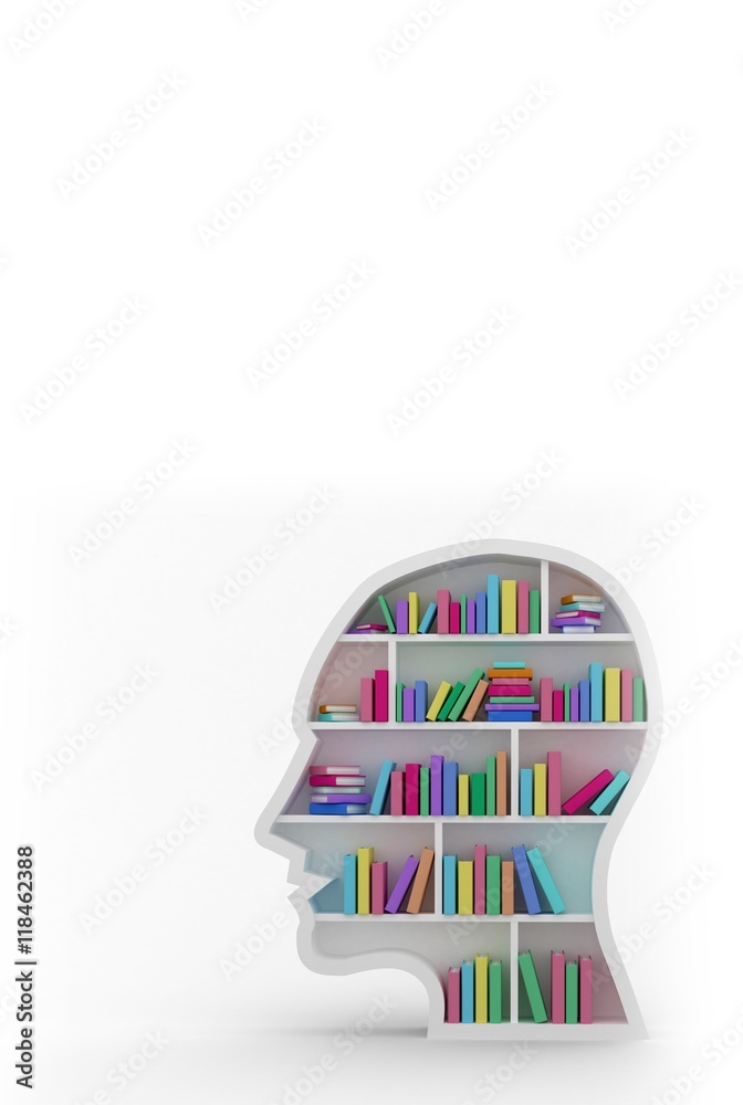 colorful books arranged in human face shape 