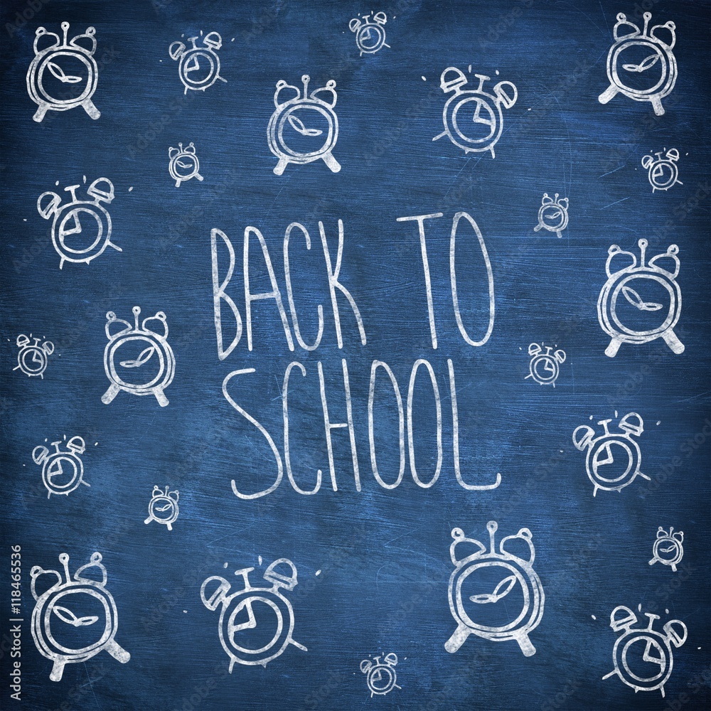 Composite image of back to school message with alarms