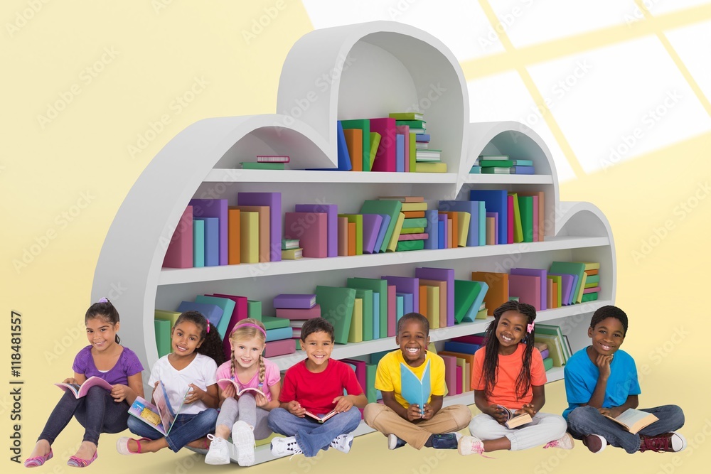 Composite image of elementary pupils reading books