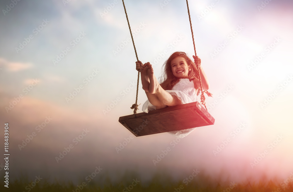 child girl on swing