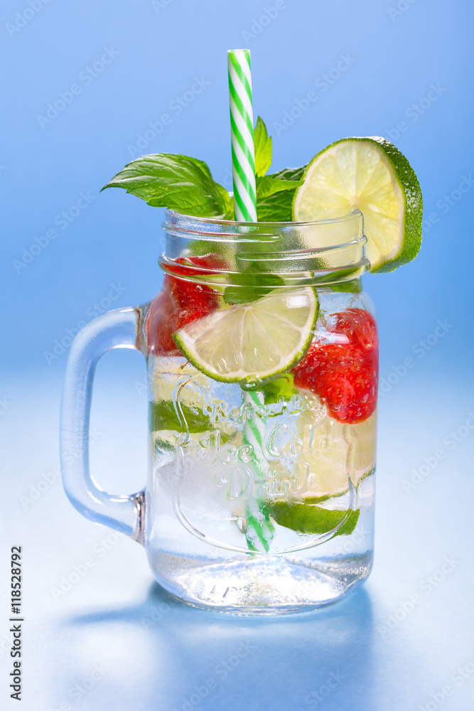 Fresh mojito cocktail with strawberries