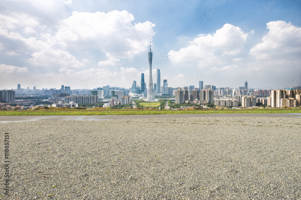 landmark guangzhou tower from empty space