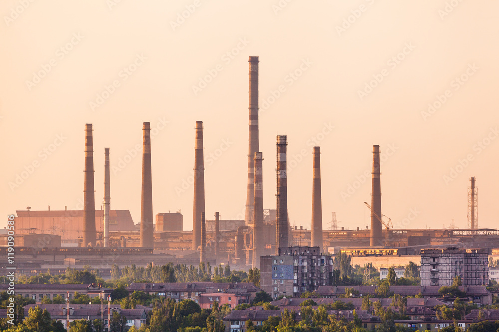 Industrial landscape. Steel factory. Heavy industry in Europe