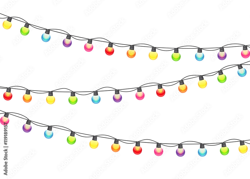 Multicolored Garland Lamp Bulbs Festive Vector Illustration