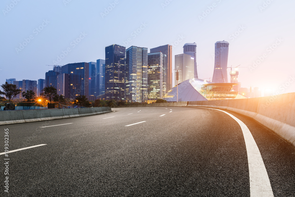 new asphalt road and the beautiful Cityscape in hangzhou