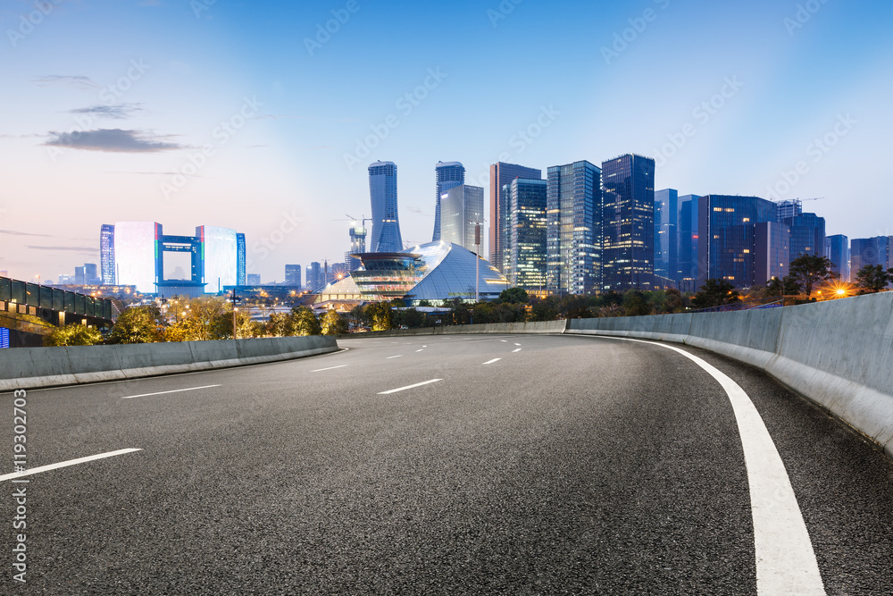 new asphalt road and the beautiful Cityscape in hangzhou