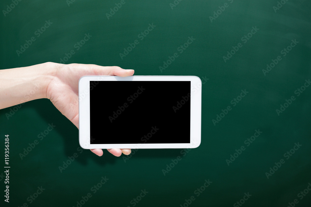 tablet with blank green chalkboard