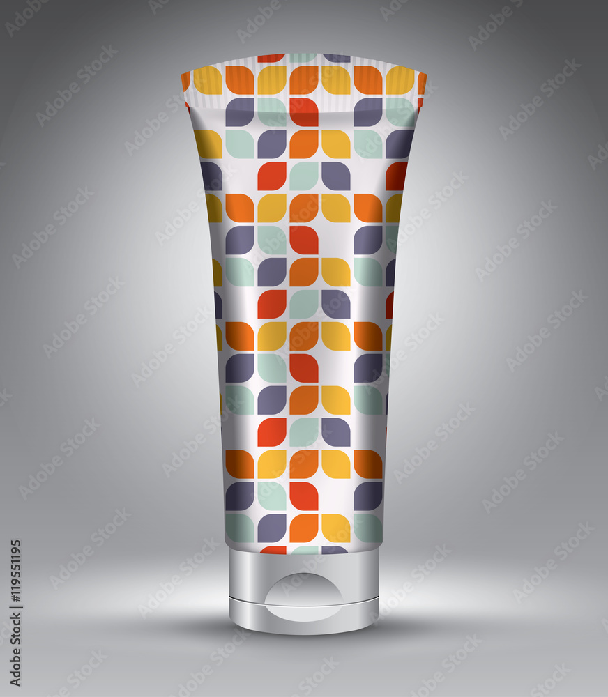 Cream tube on grey vector illustration template for advertising