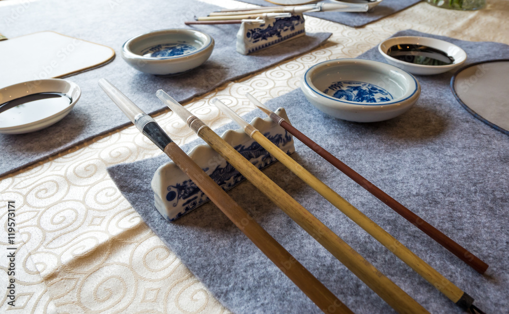 chinese calligraphy tools on table