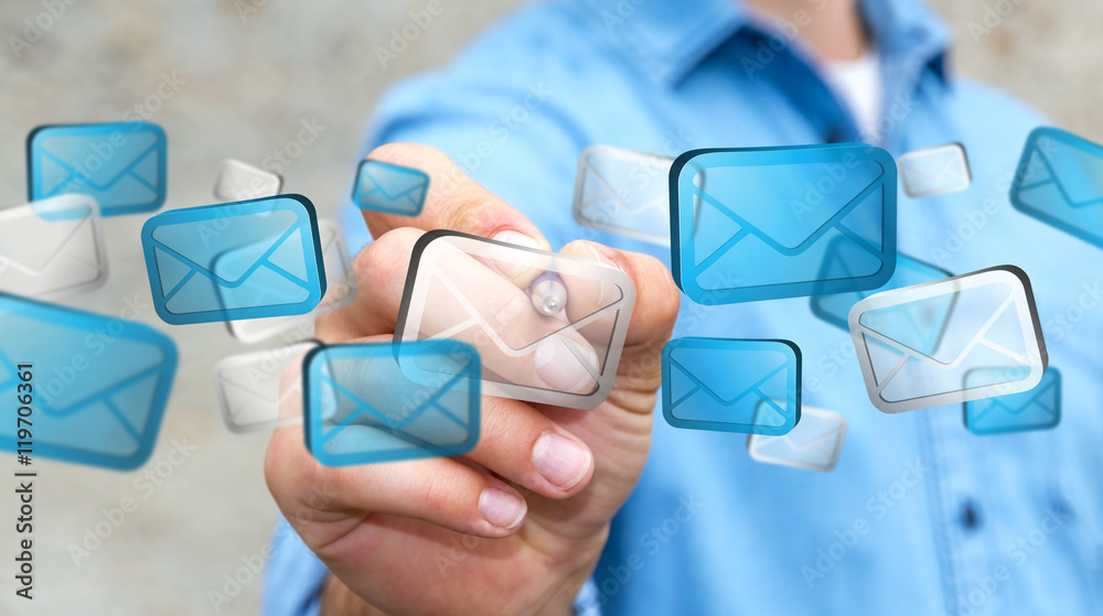 Businessman touching digital email icons ‘3D rendering’