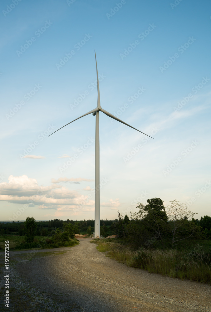 Wind turbine farm on hillside