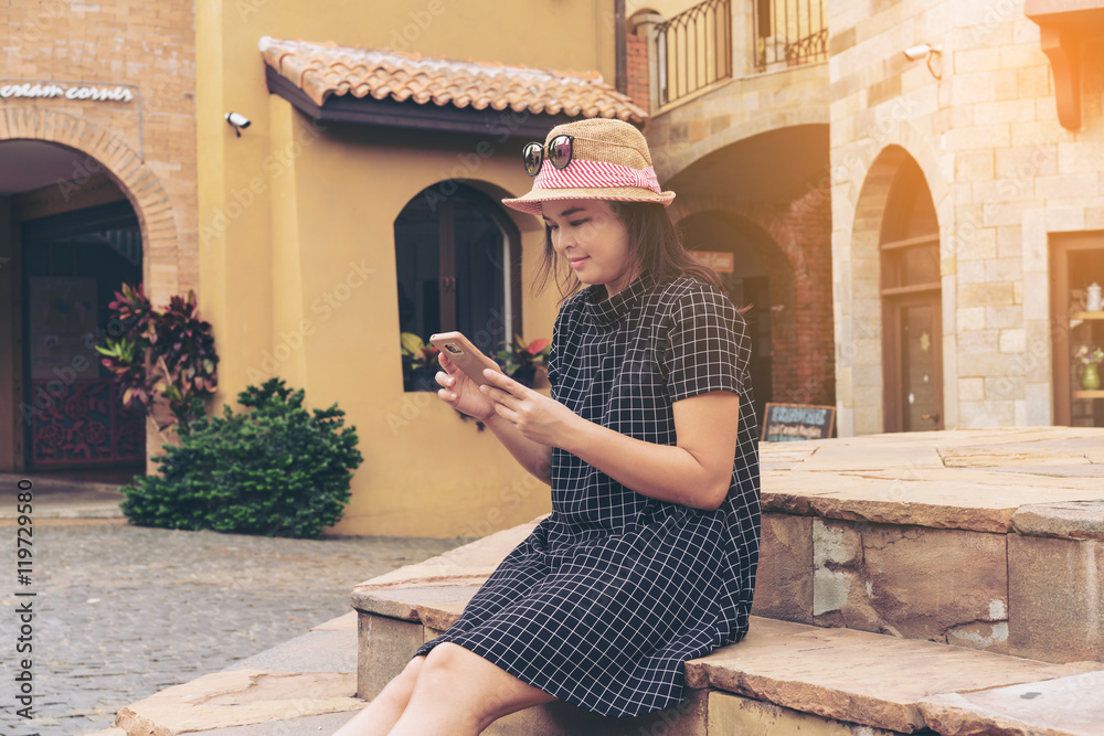 Asian traveller in Rome, Italy.