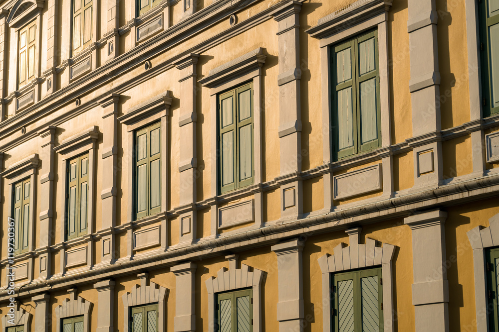 European style building pattern under beautiful summer sunlight