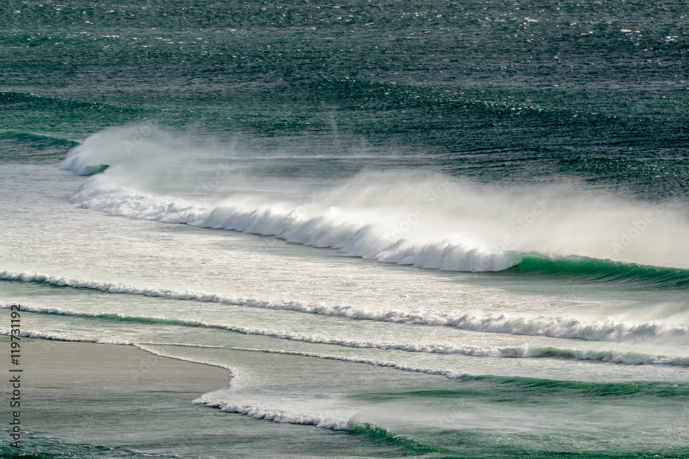 Waves breaking in high wind. Cape Town. Western Cape. South Africa