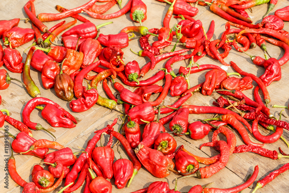 Red chili drying in the sun