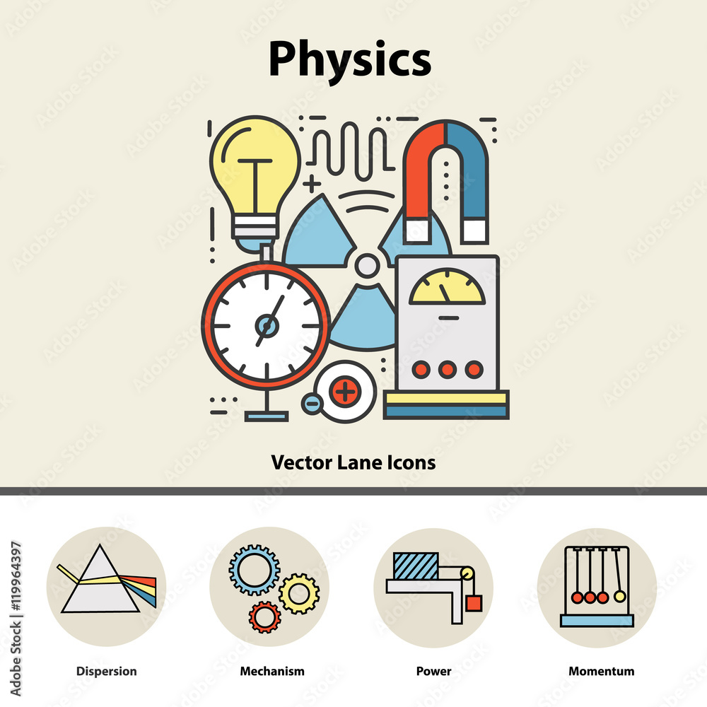 Modern color concept of physics for school, university and training.