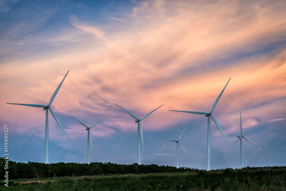 Wind turbine farm on hillside