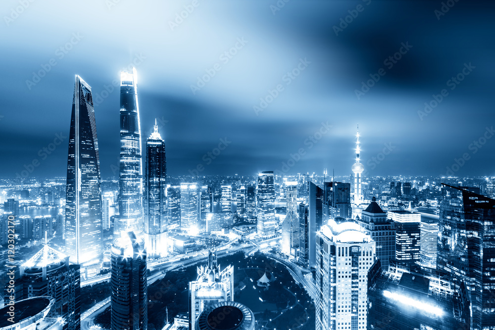 cityscape and skyline of shanghai at twilight